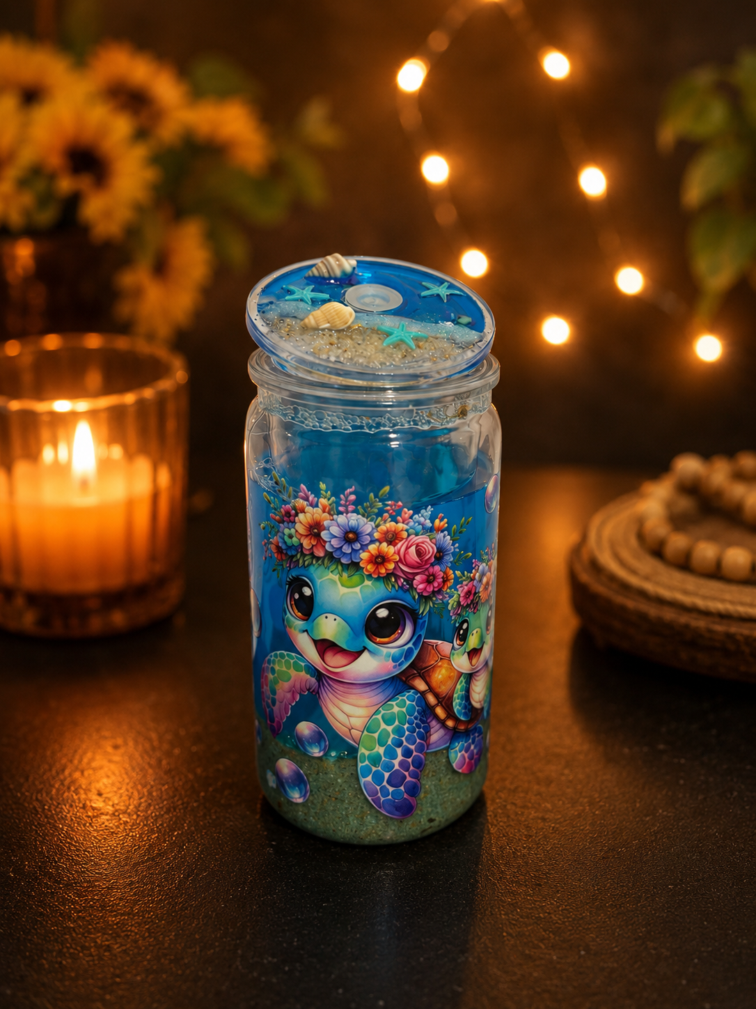 Ocean Blossom Turtle Acrylic Sand Tumbler π’πβ¨