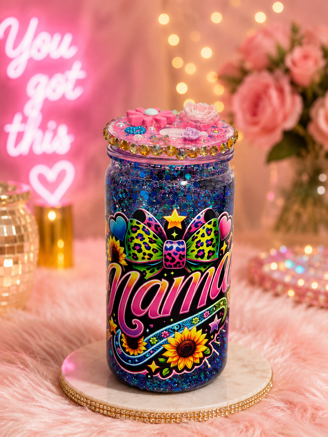 Neon Mama Acrylic Glitter Tumbler πβ¨