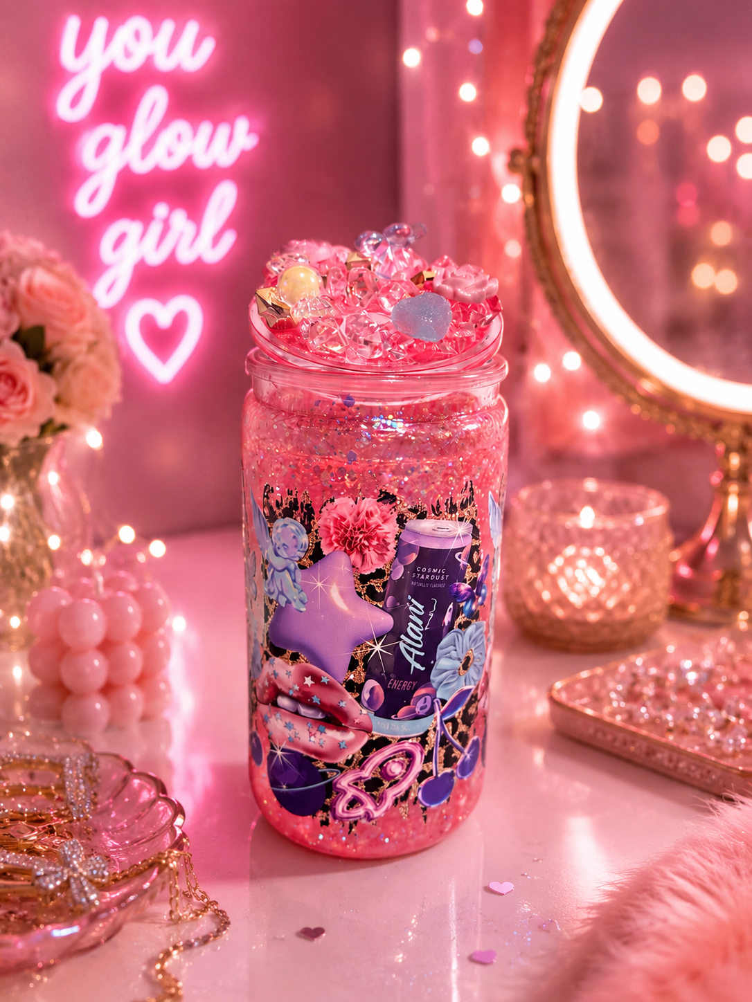 Alani 16 oz Cosmic Glow Girl Acrylic Glitter Tumbler β¨π