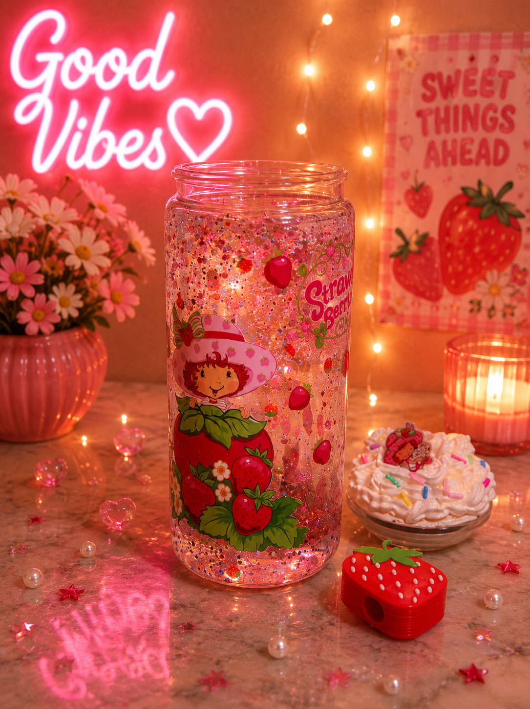 Strawberry Shortcake Glitter Lava Acrylic Tumbler πβ¨