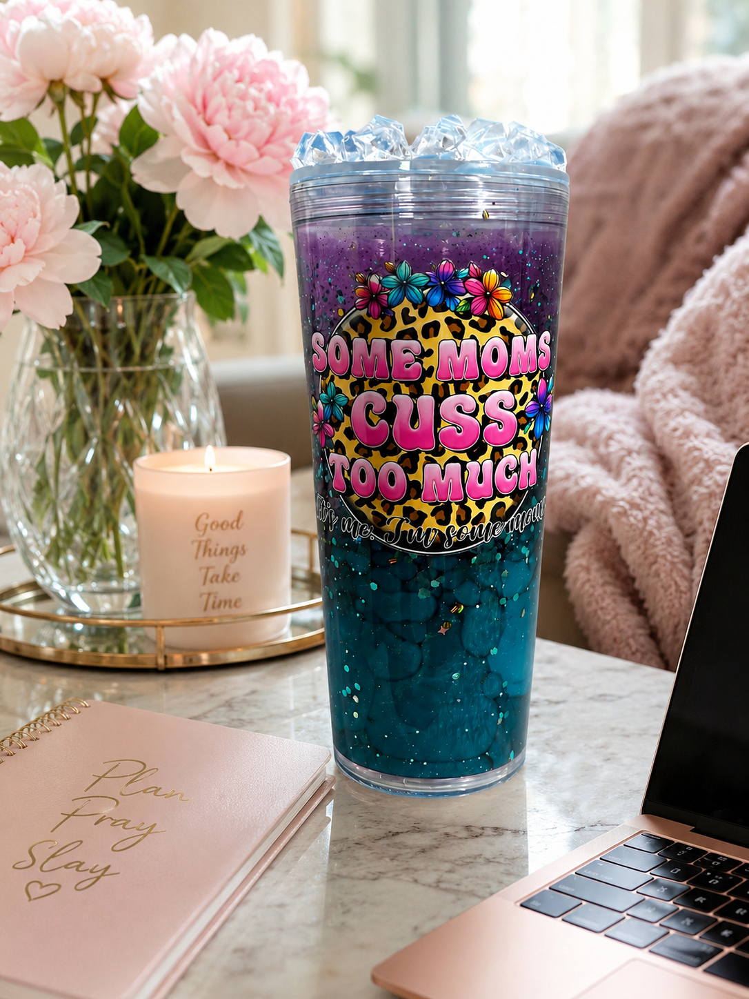 Some Moms Cuss Too Much | Glow Lid Snow Globe Tumbler | 24 oz Acrylic Cup
