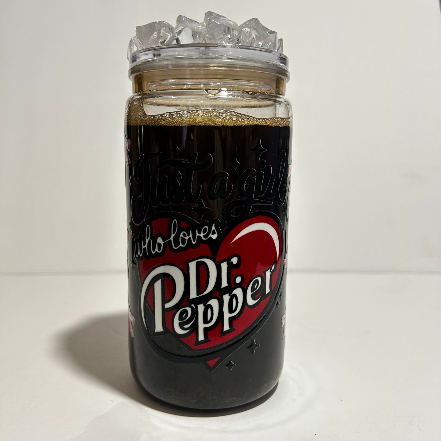 Just a Girl Who Loves Dr Pepper Acrylic Glitter Tumbler ❤️✨