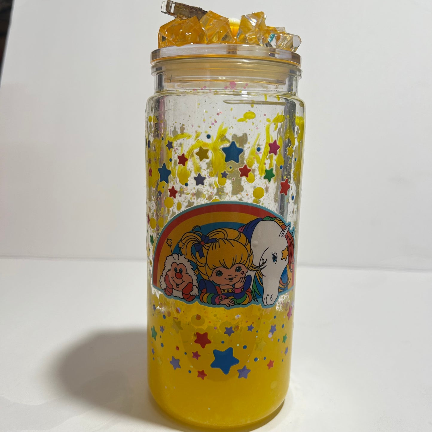 Retro Rainbow Brite Lava Glitter Glow Acrylic Tumbler 🌈✨💛