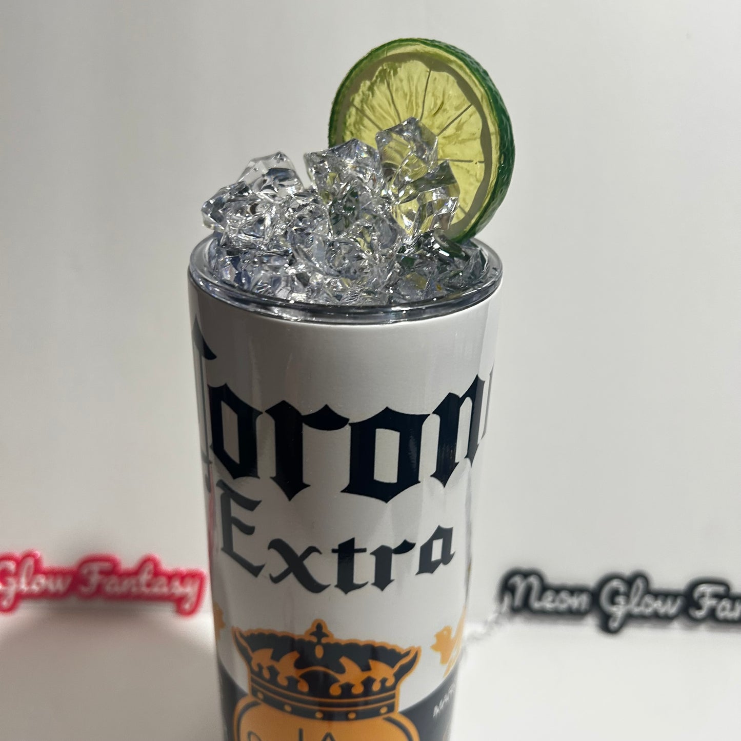 🍺 Corona Extra Inspired 20oz Skinny Tumbler with Crystal Ice Topper