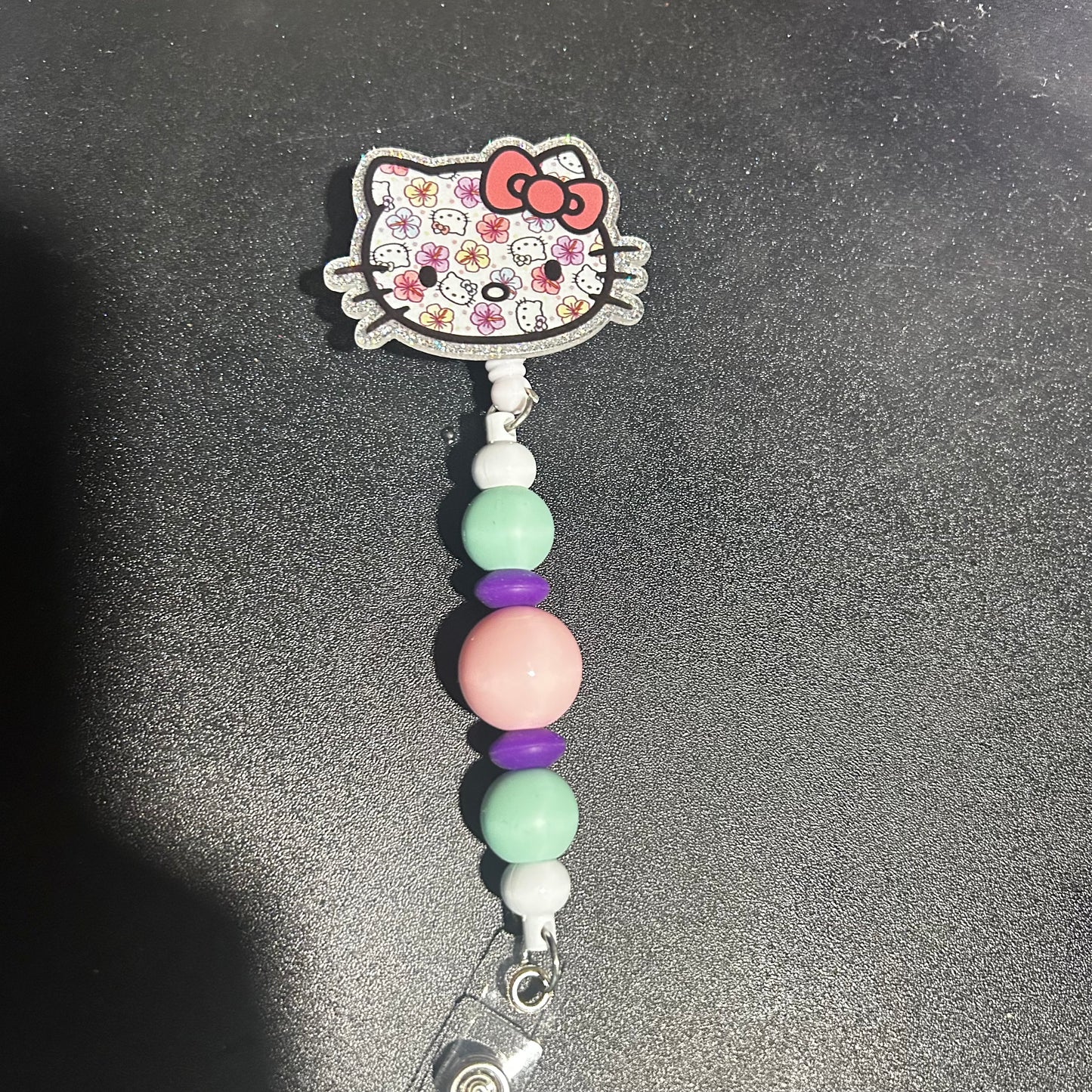 🎀 Floral Kitty Beaded Badge Reel ✨