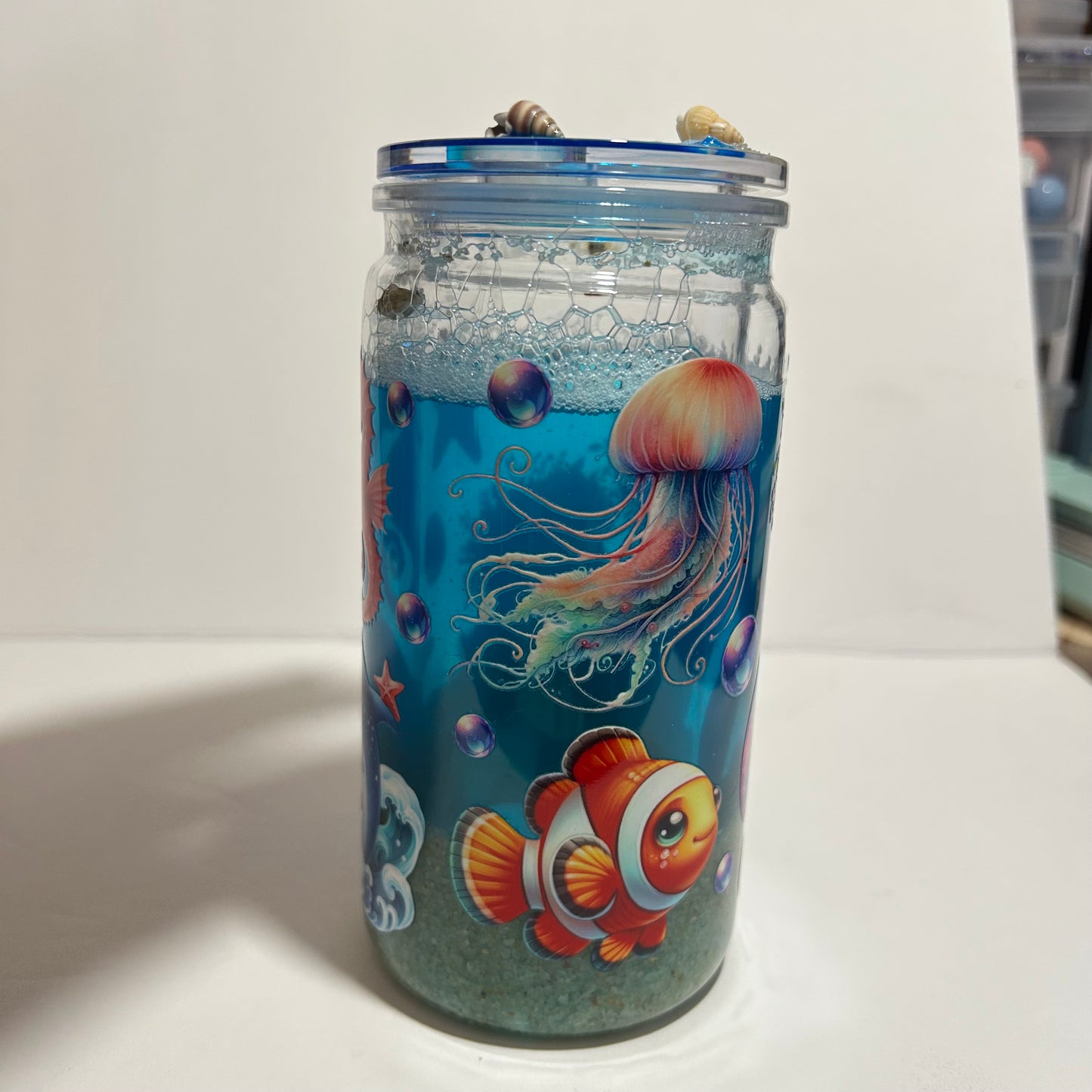 Ocean Blossom Turtle Acrylic Sand Tumbler 🐢🌊✨