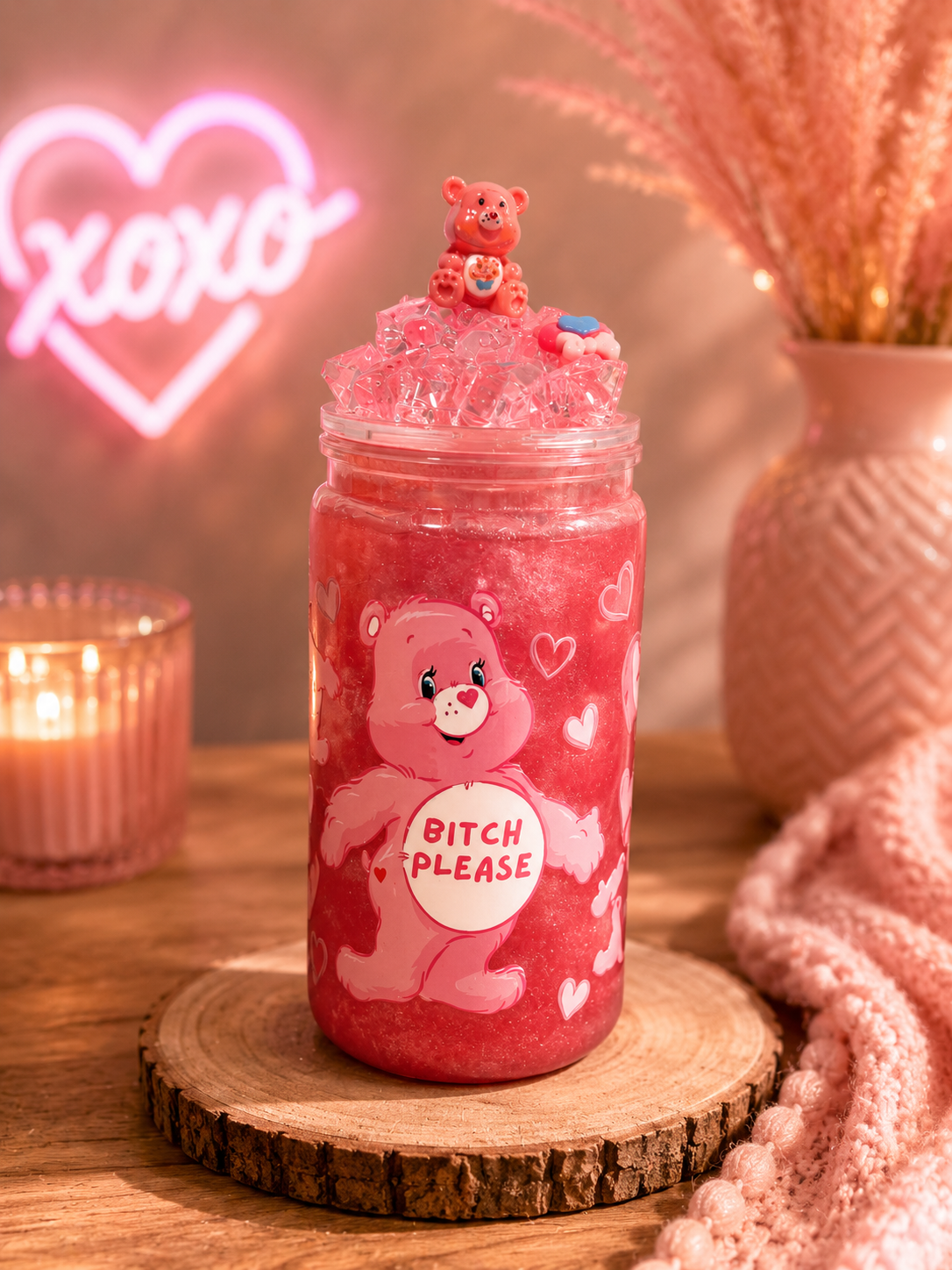 Pink "Bitch Please" Bear Lava Tumbler | 16 oz Handmade Acrylic Cup