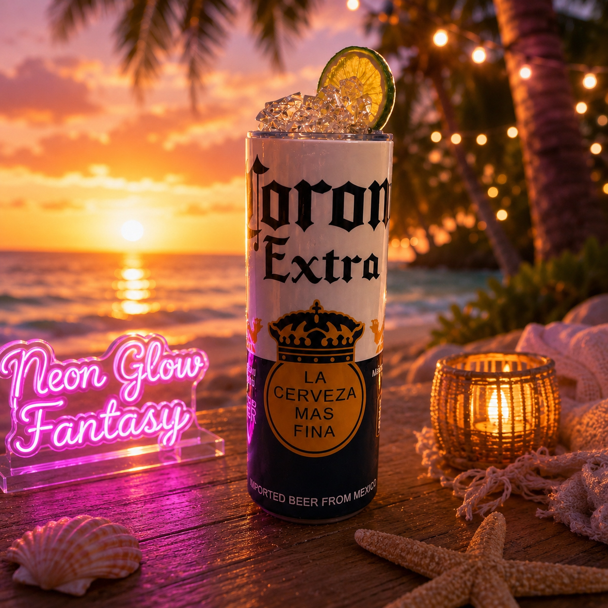 🍺 Corona Extra Inspired 20oz Skinny Tumbler with Crystal Ice Topper