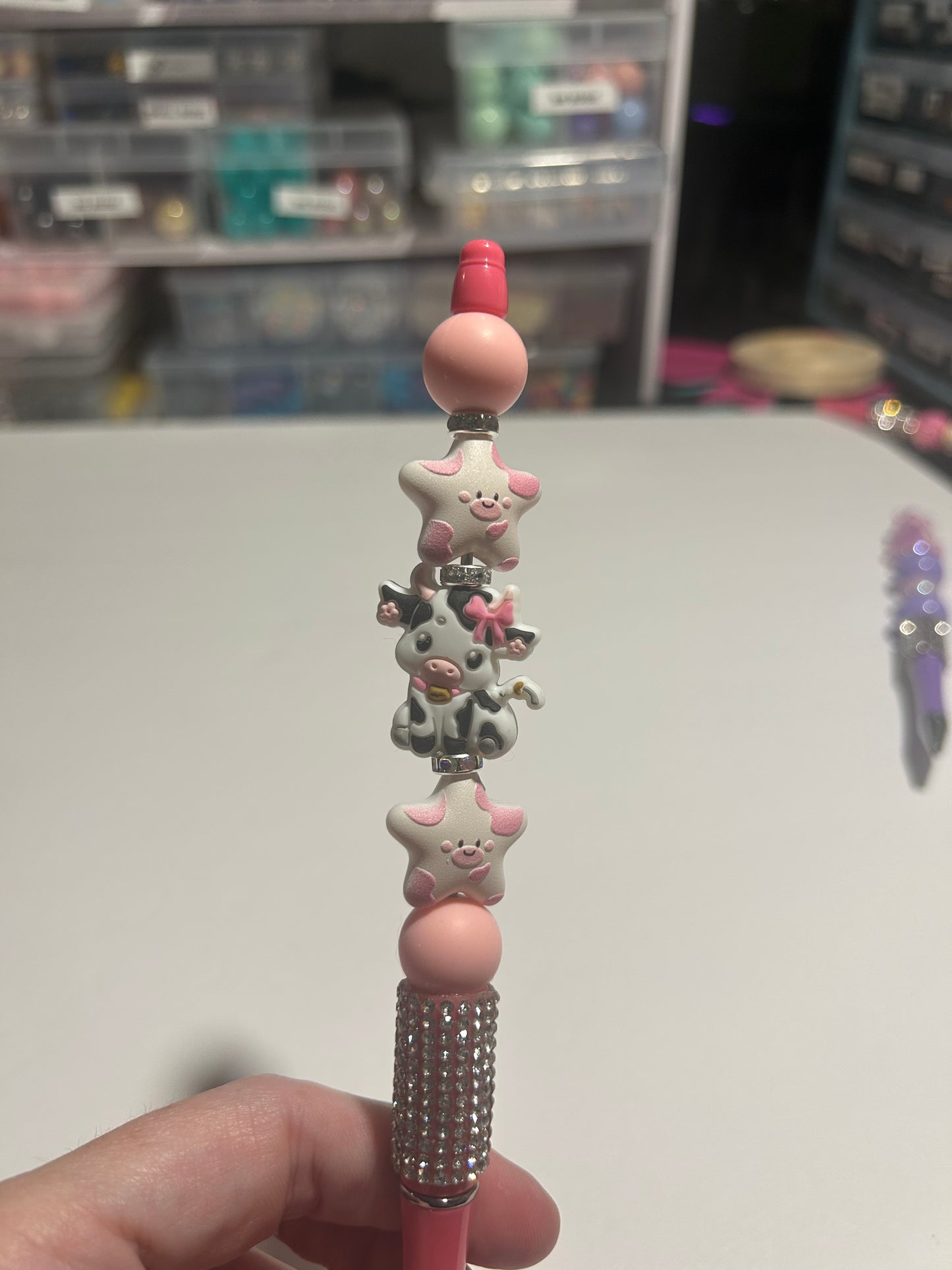 🐮 Pink Cow Cutie Beaded Pen ✨