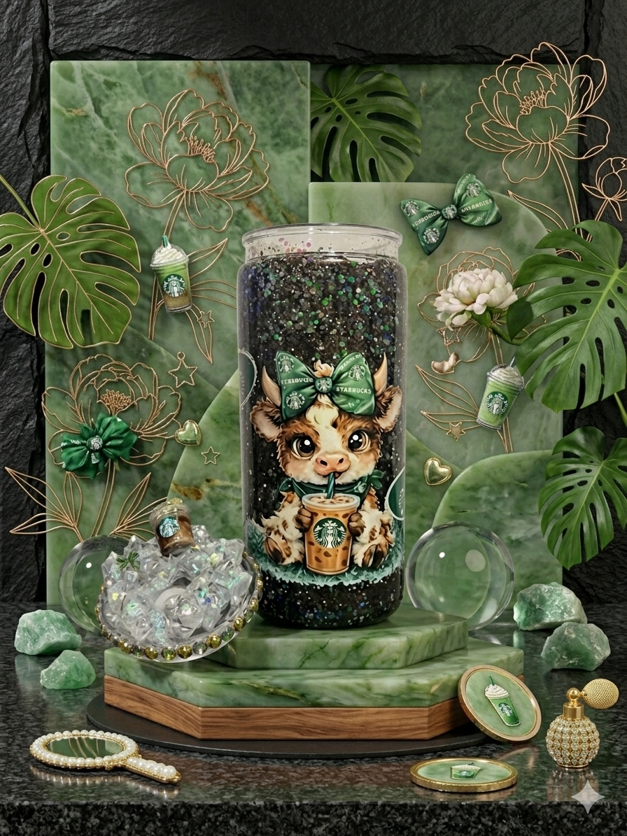 Highland Cow Coffee Waterfall Glitter Tumbler ☕🐮✨