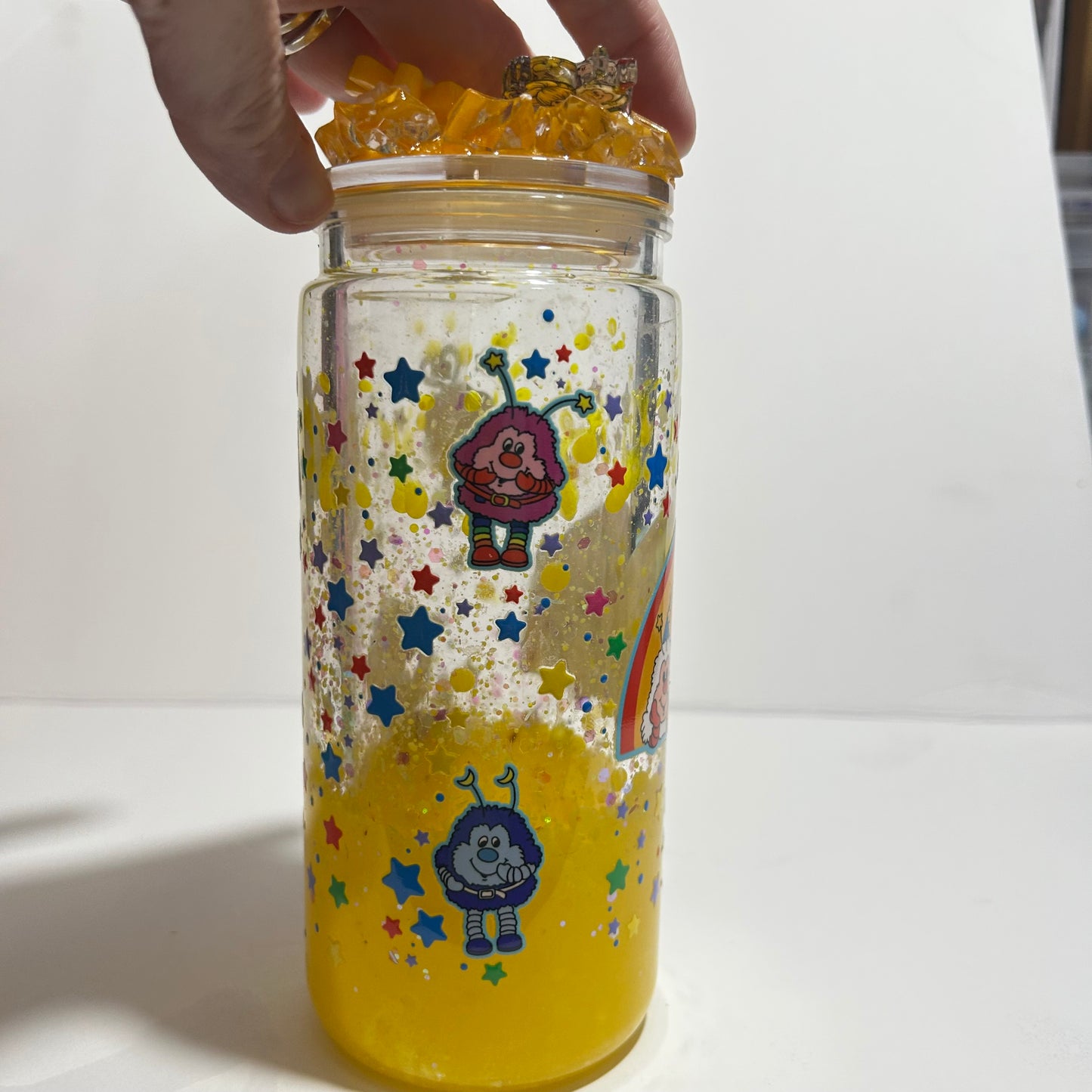 Retro Rainbow Brite Lava Glitter Glow Acrylic Tumbler 🌈✨💛