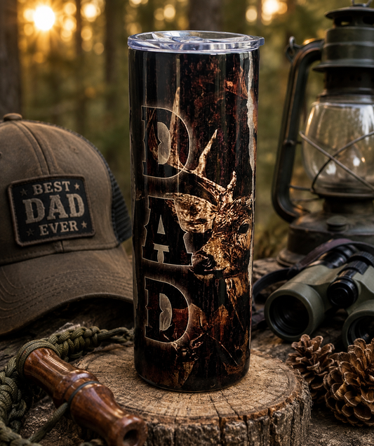 Dad Deer Hunting 20 oz Stainless Steel Tumbler | Rustic Hunting Travel Mug | Gift for Dad
