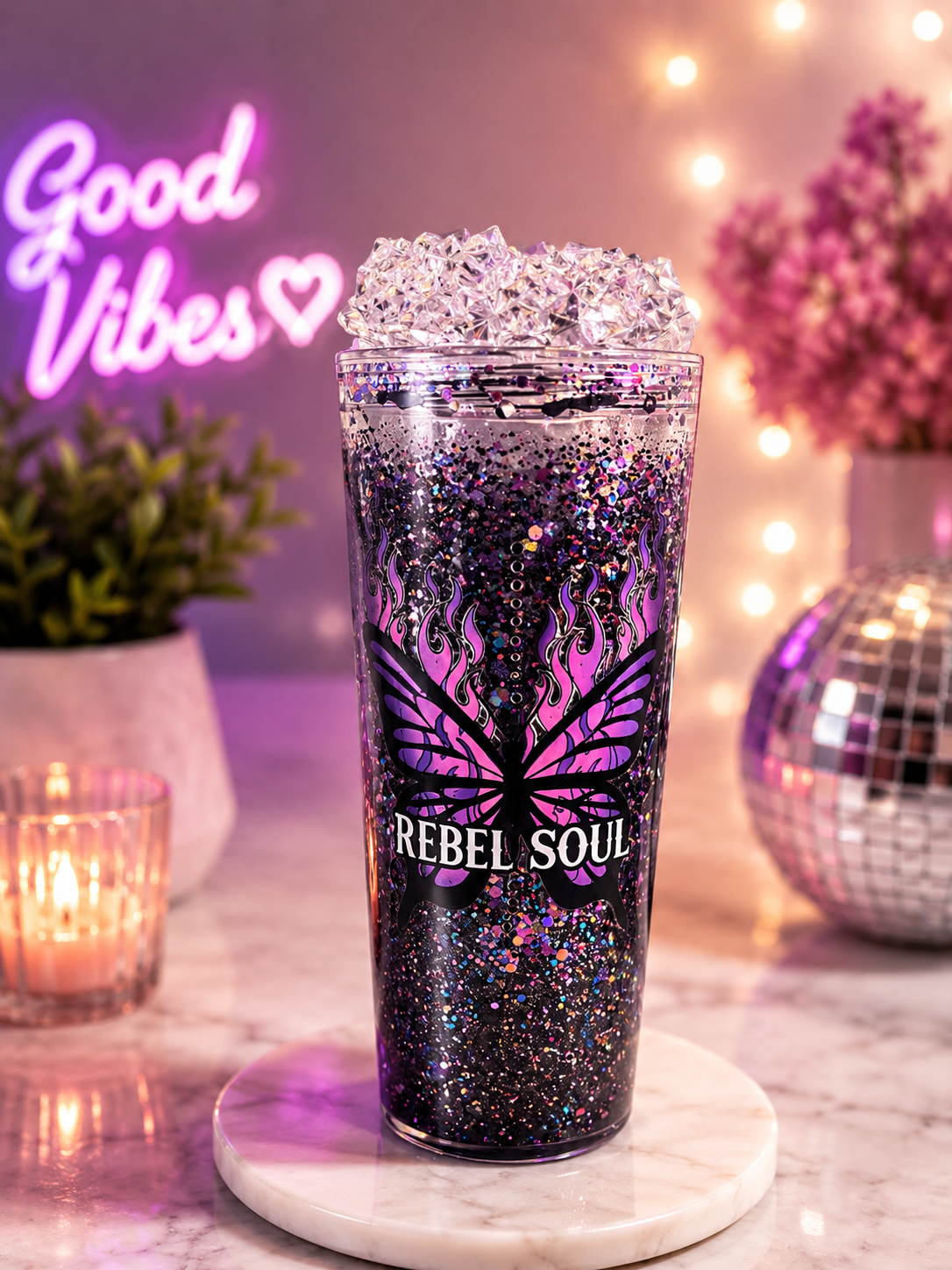 Rebel Soul Lava Glitter Acrylic Tumbler 💜