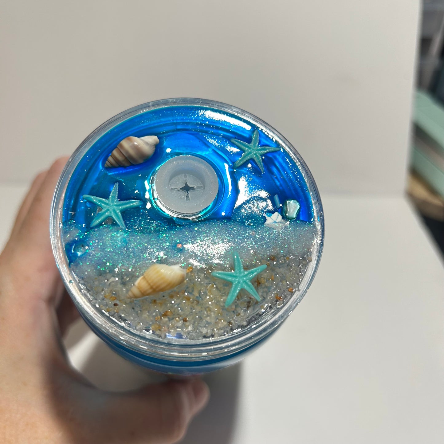 Ocean Blossom Turtle Acrylic Sand Tumbler 🐢🌊✨