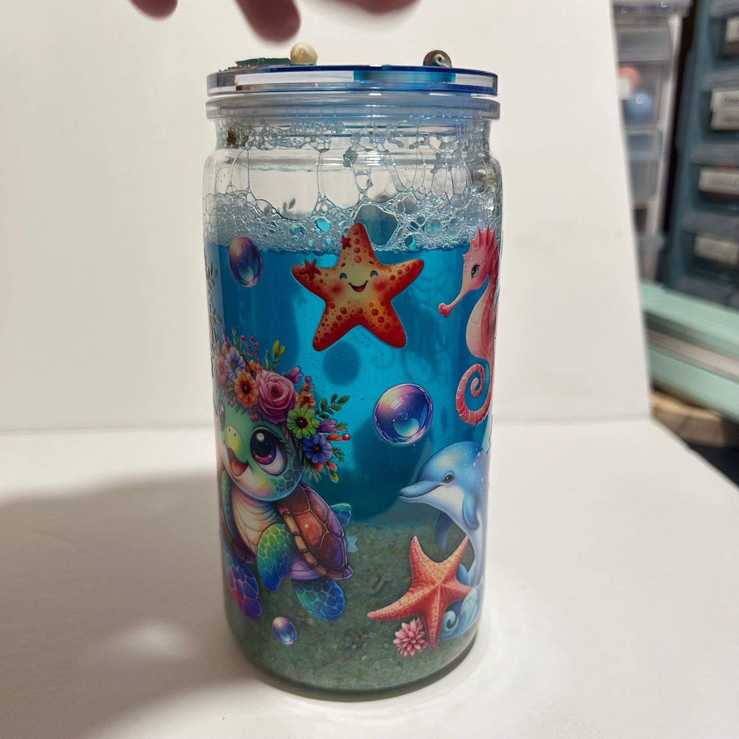 Ocean Blossom Turtle Acrylic Sand Tumbler 🐢🌊✨