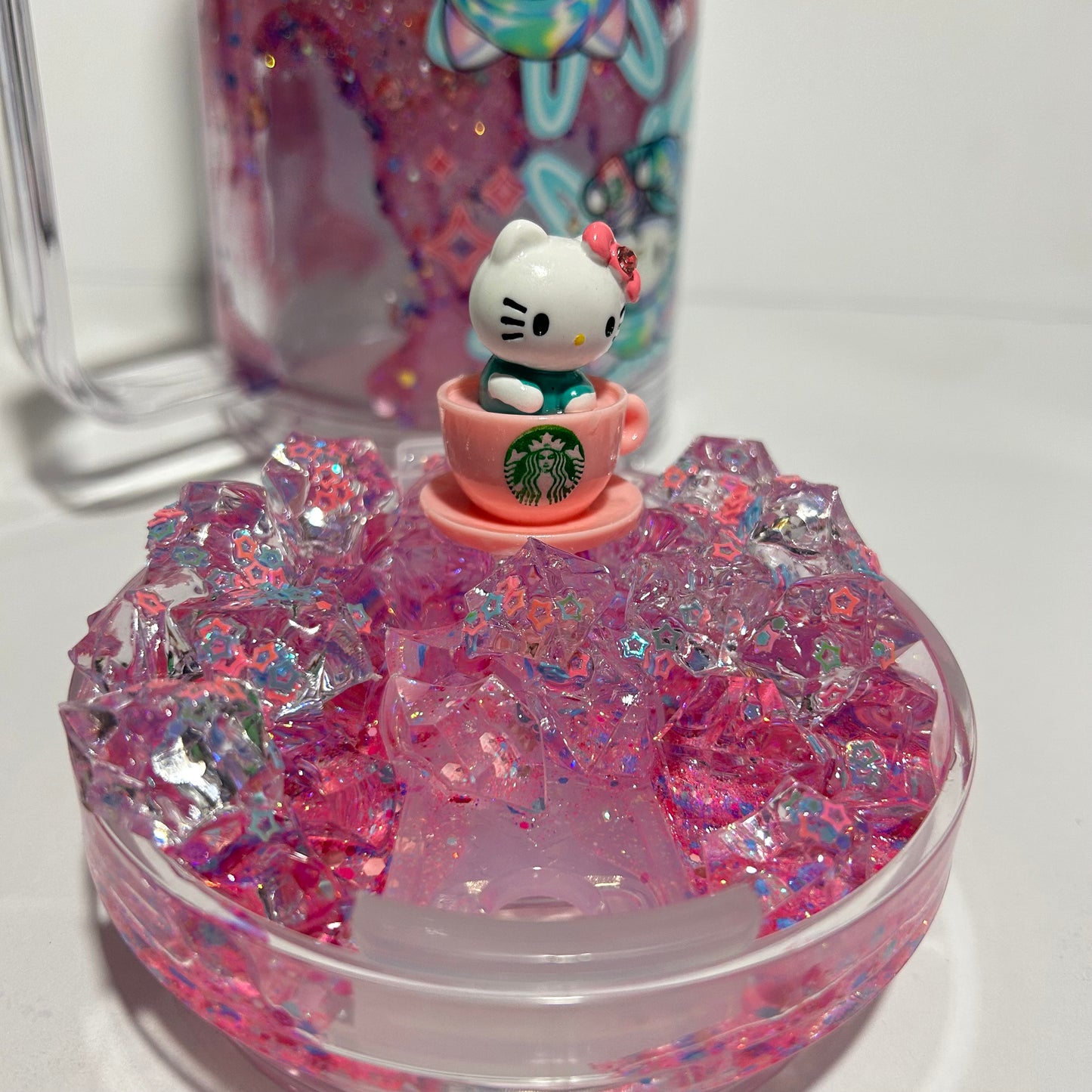 Pink Coffee Lover Lava Tumbler – Glitter Acrylic Travel Cup with Ice Topper