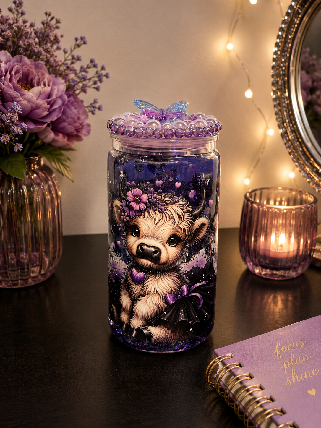 Purple Highland Cow Acrylic lava Tumbler 💜✨