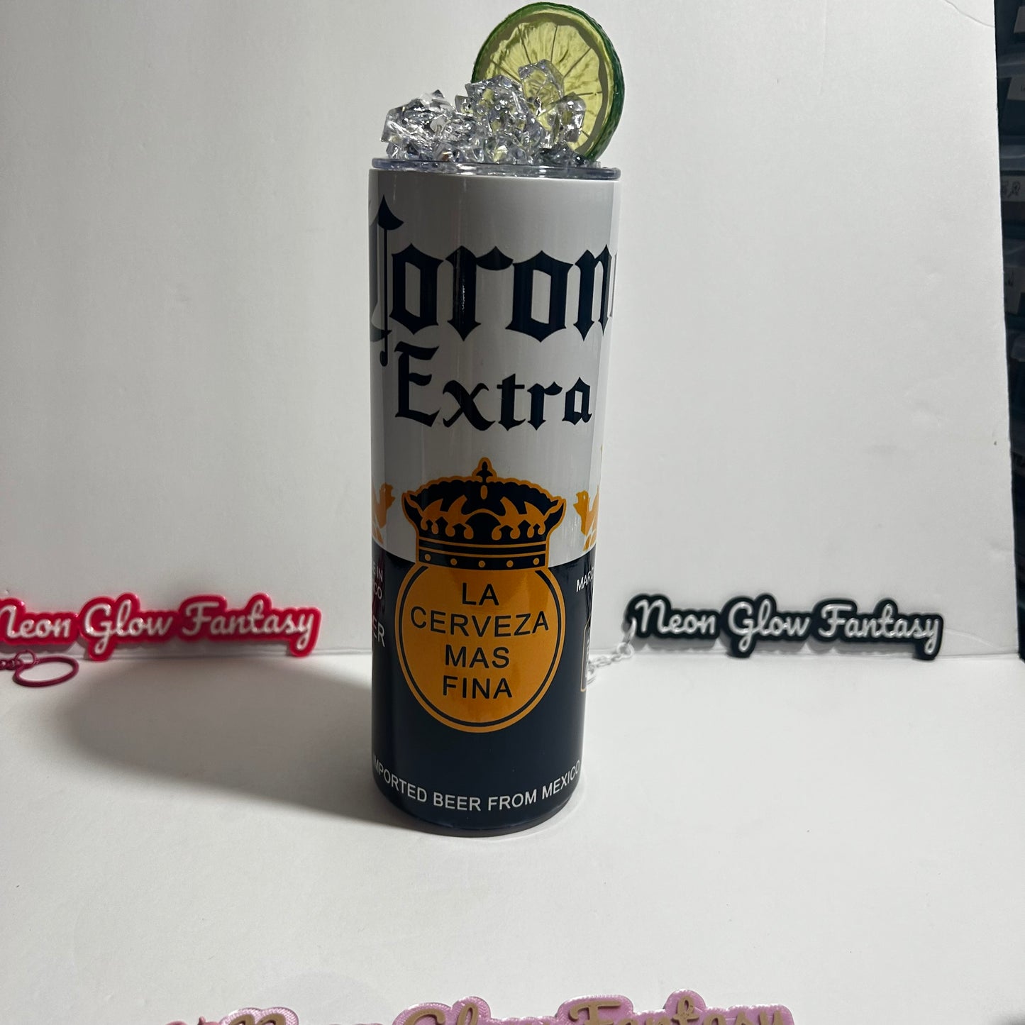 🍺 Corona Extra Inspired 20oz Skinny Tumbler with Crystal Ice Topper