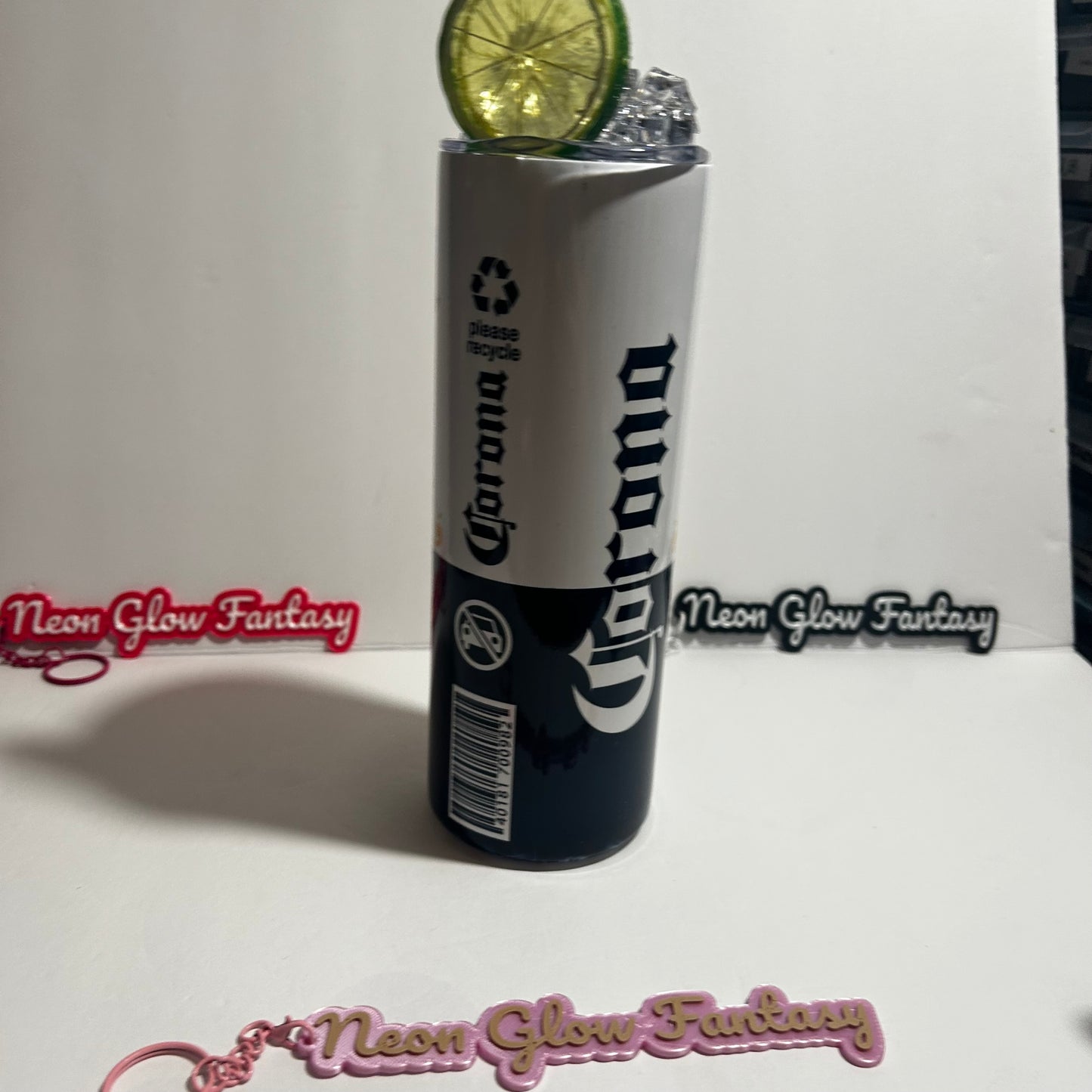 🍺 Corona Extra Inspired 20oz Skinny Tumbler with Crystal Ice Topper