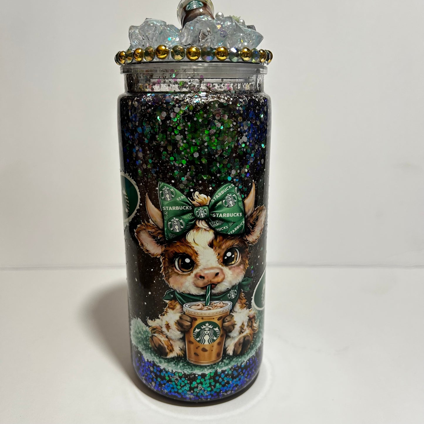 Highland Cow Coffee Waterfall Glitter Tumbler ☕🐮✨
