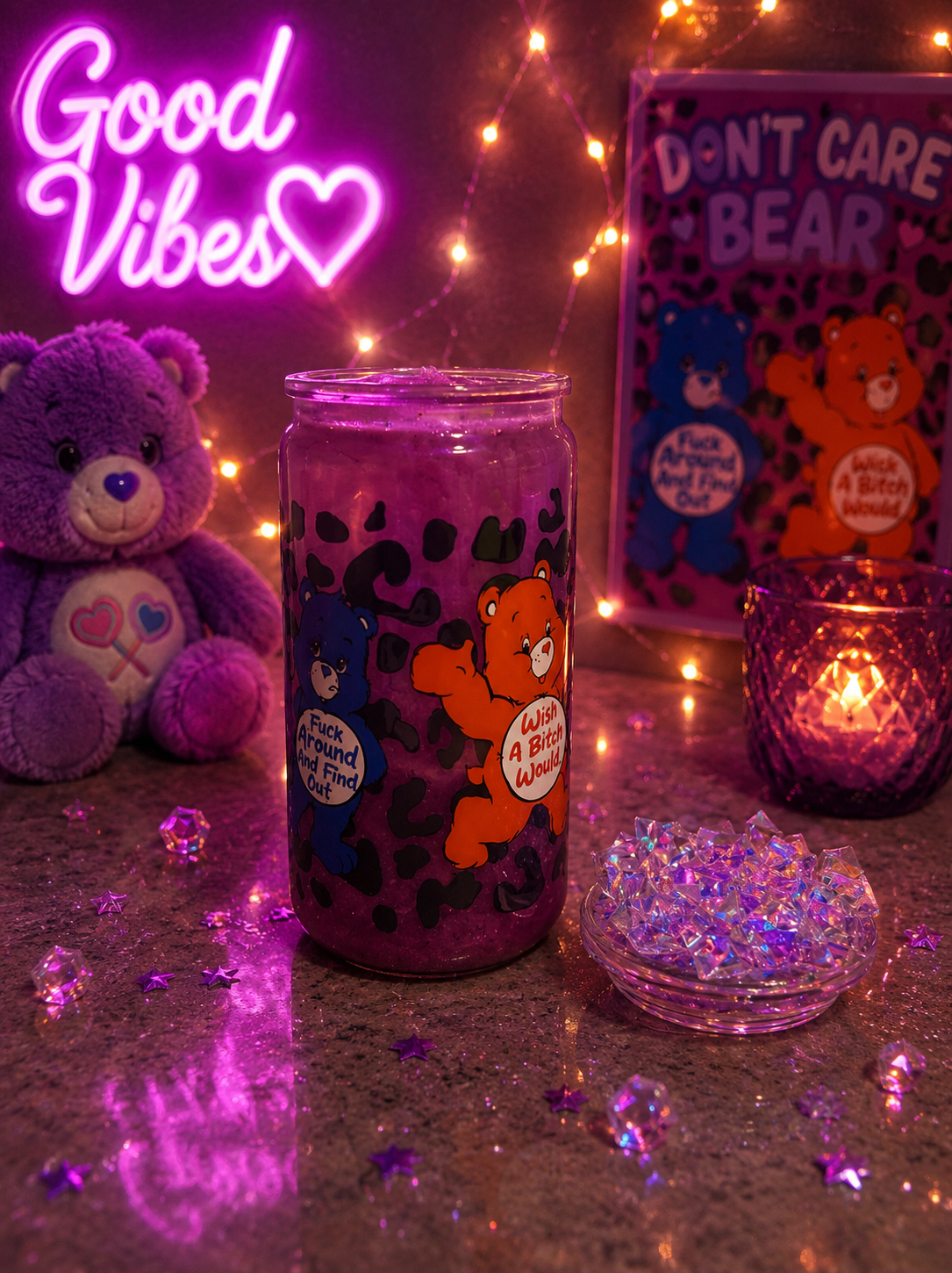B* Please Bear 20 oz Cat Eye Acrylic Tumbler 💜🐻✨
