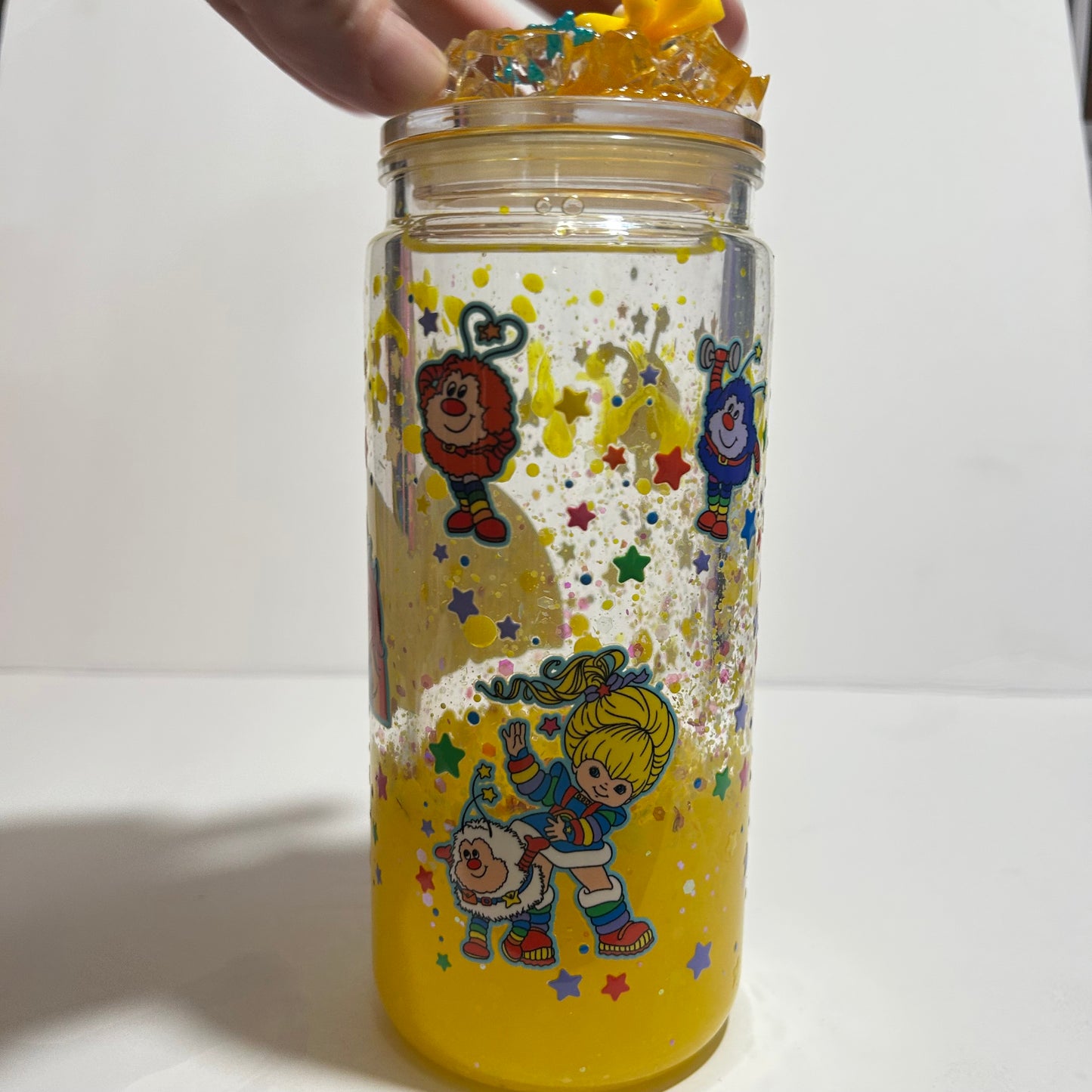 Retro Rainbow Brite Lava Glitter Glow Acrylic Tumbler 🌈✨💛