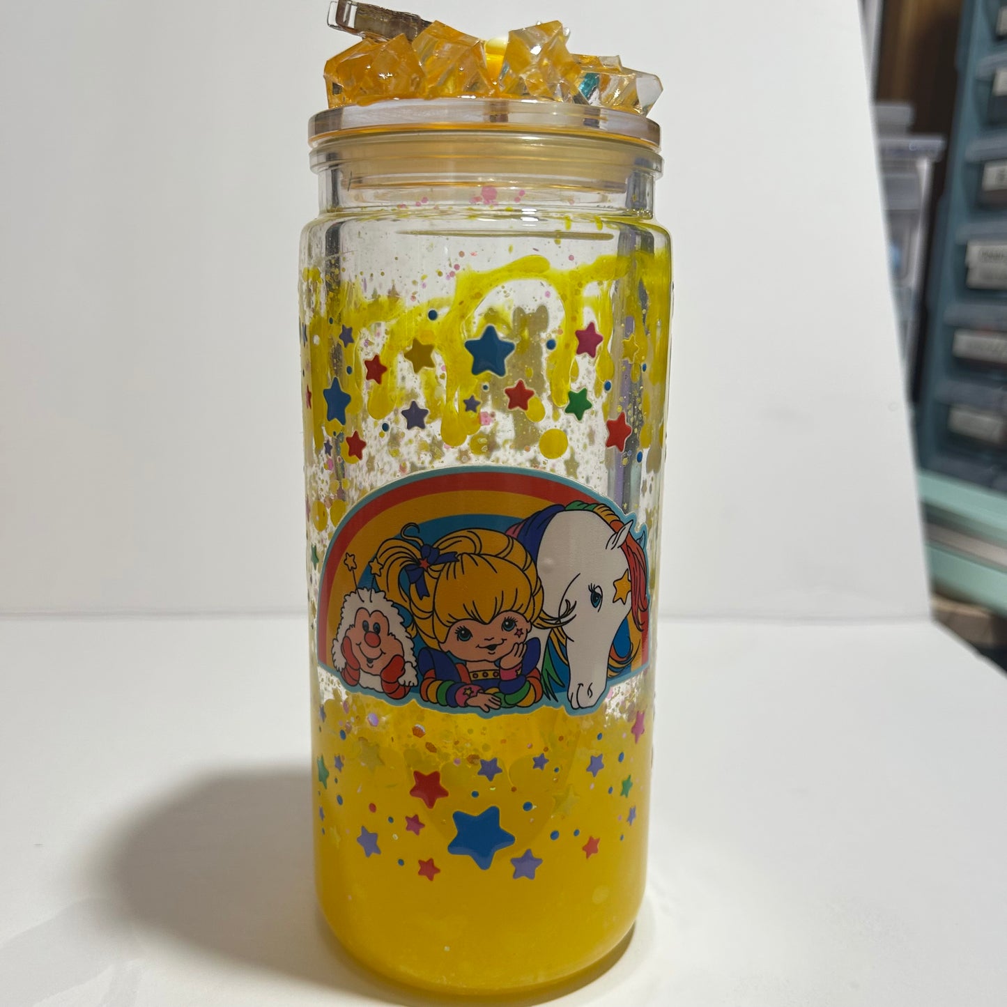 Retro Rainbow Brite Lava Glitter Glow Acrylic Tumbler 🌈✨💛