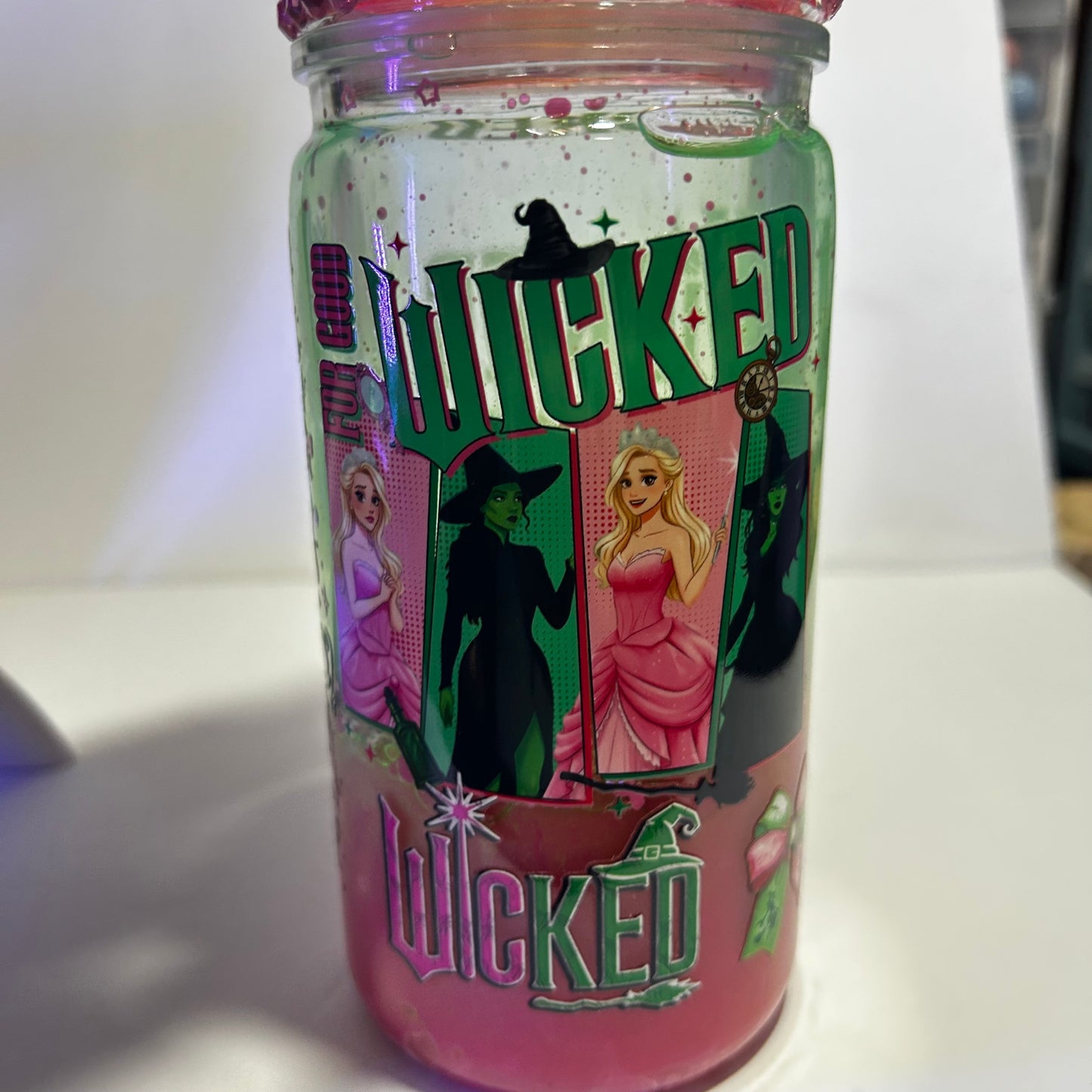 💚🩷 Together We’re Unlimited – Wicked Inspired Snow Globe Glass Can 💚🩷