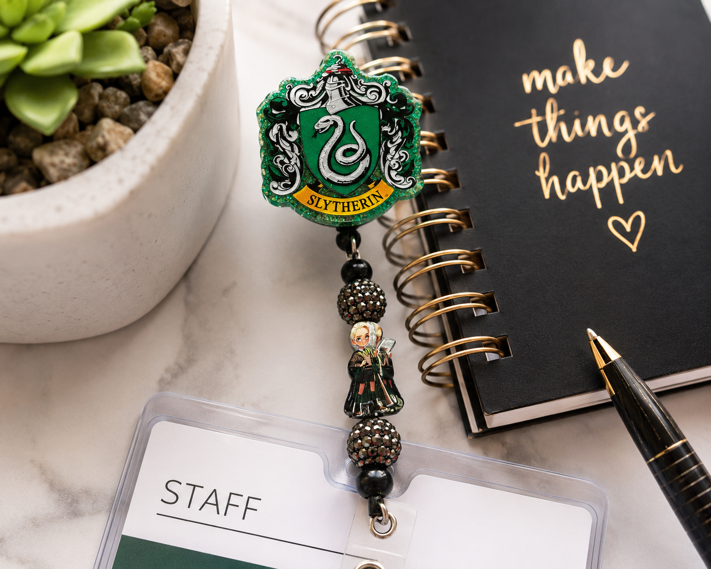 🐍 Slytherin House Beaded Badge Reel ✨