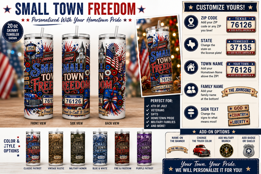 Personalized Hometown Patriotic 20 oz Tumbler | Custom ZIP Code Cup | Fourth of July Gift | American Pride Travel Cup