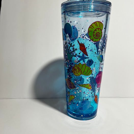 Ocean Shell Dual Lava Glitter Tumbler | 24 oz Handmade Beach Cup 🌊🐚✨