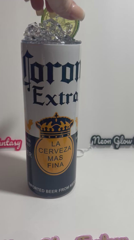 🍺 Corona Extra Inspired 20oz Skinny Tumbler with Crystal Ice Topper